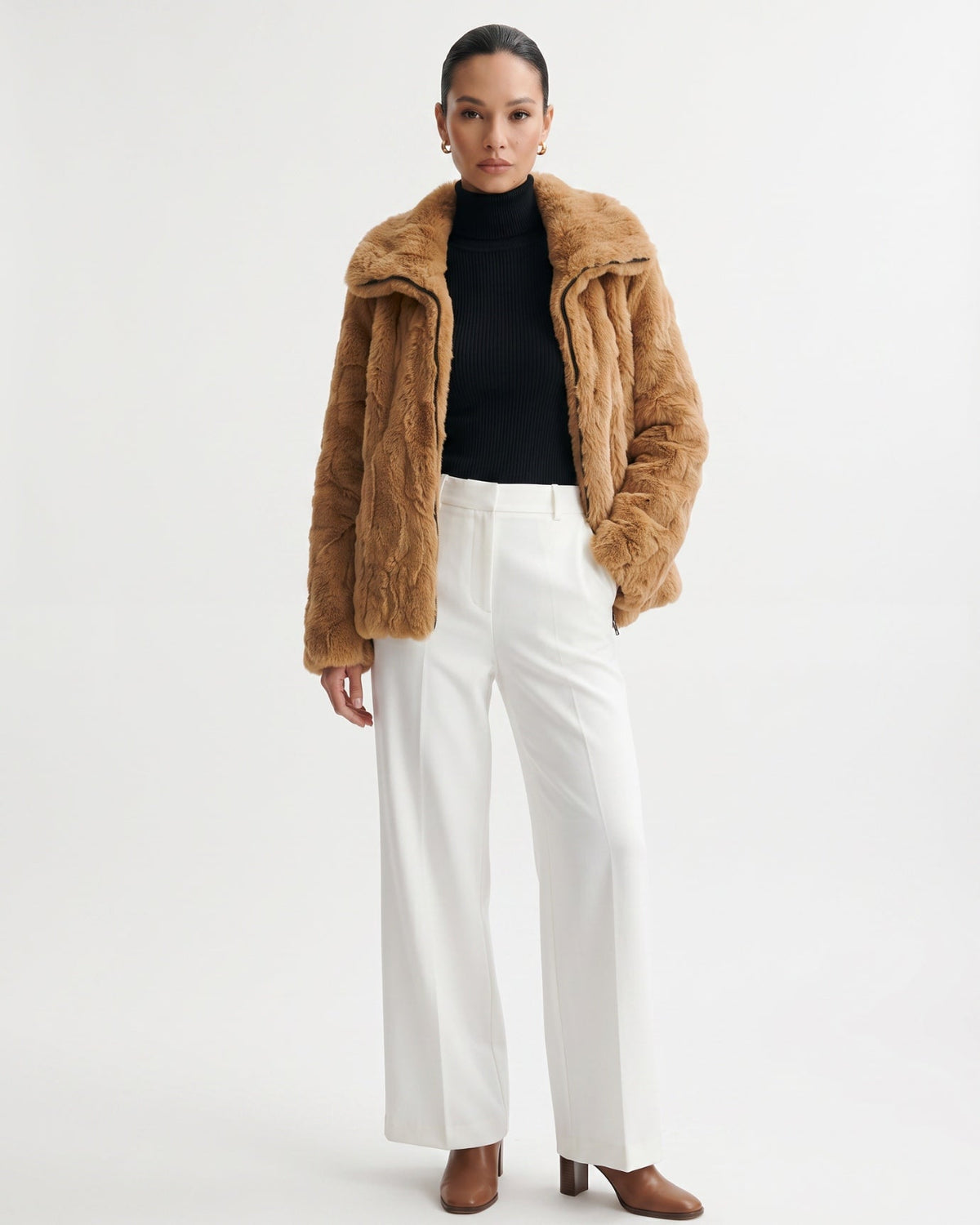 Cindy Short Plush Jacket with Turn-Down Collar