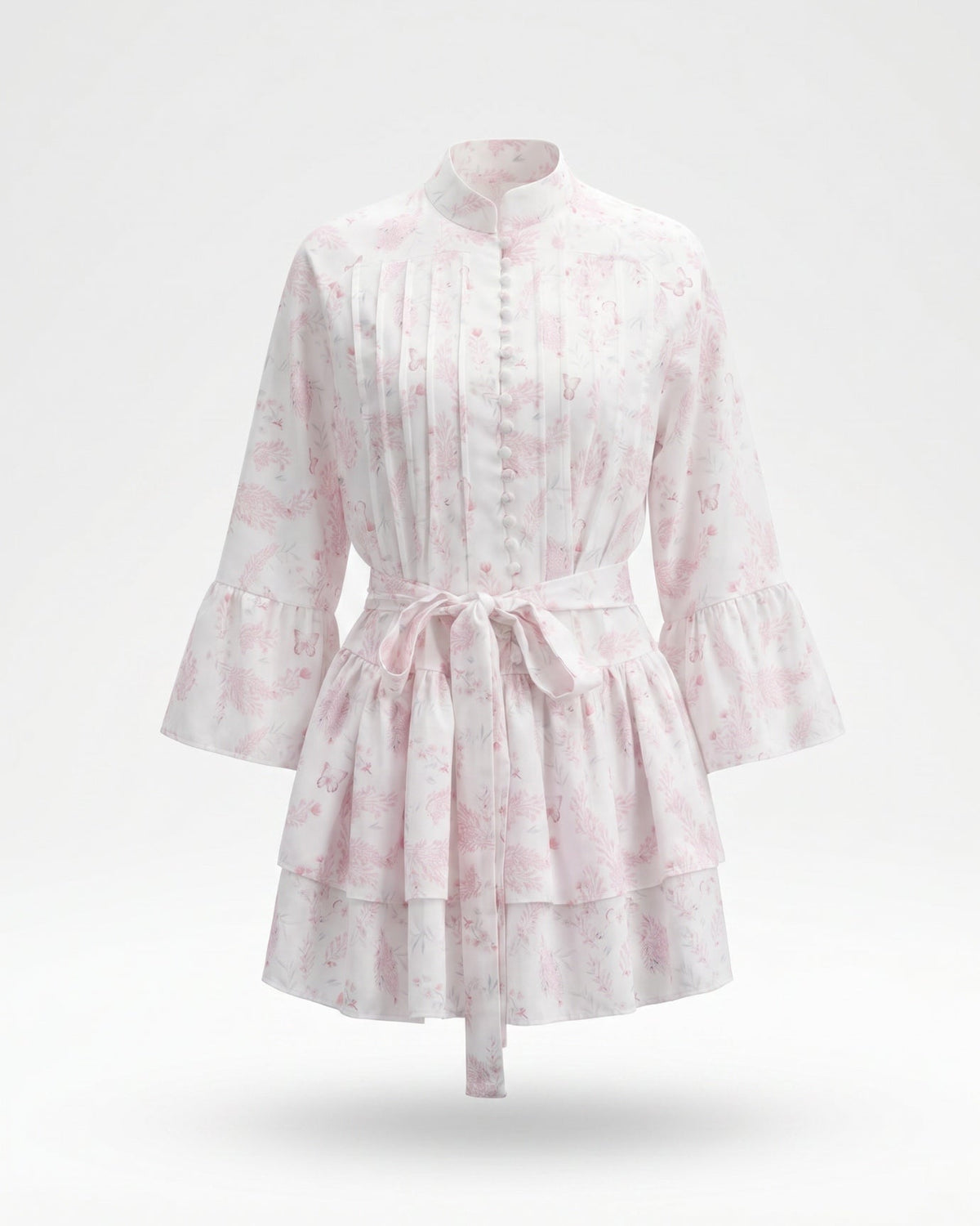 Floral Lace-Up Front A-Line Linen Dress – Pink – view 1
