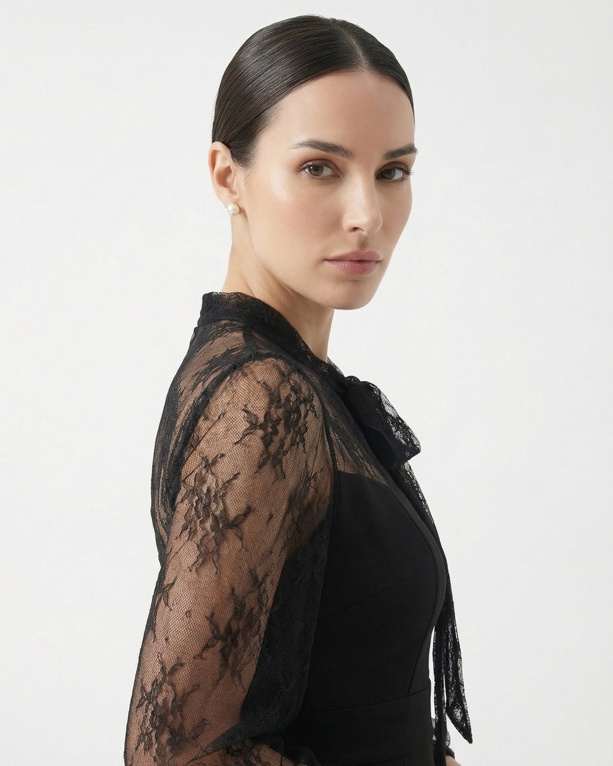 Slim Fit Stretch Lace Panel Dress with Fishtail Skirt