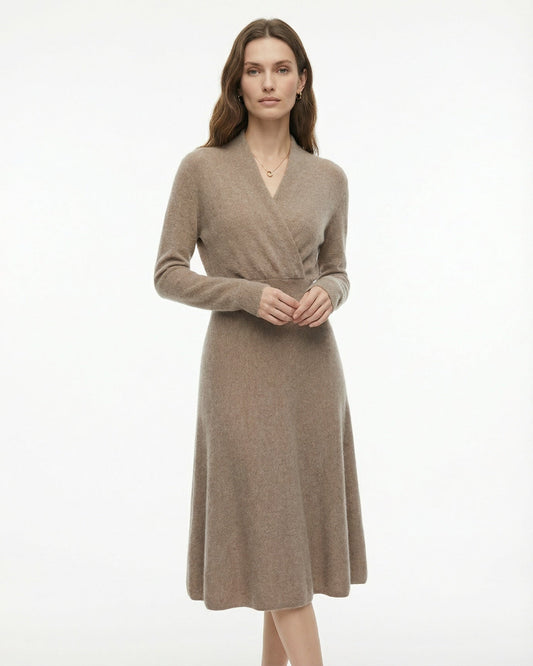 Selena High Neck Fitted Cashmere Blend Dress with French Hem