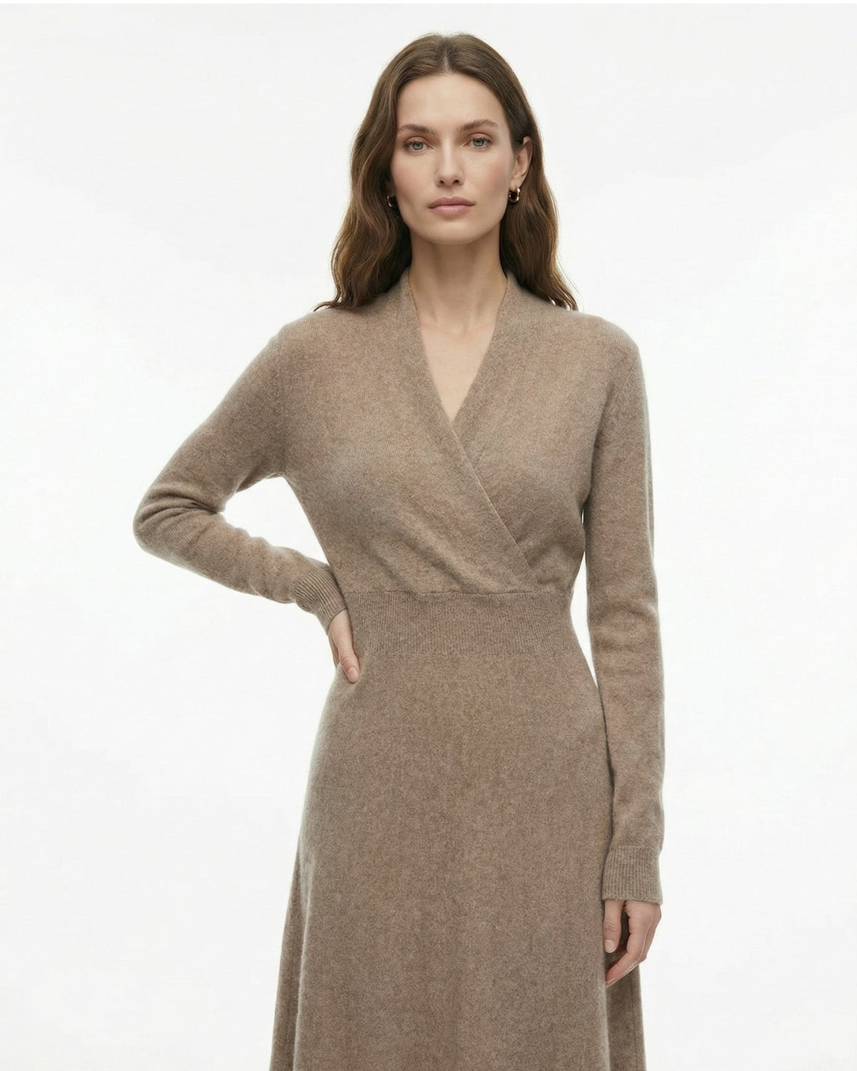 Selena High Neck Fitted Cashmere Blend Dress with French Hem