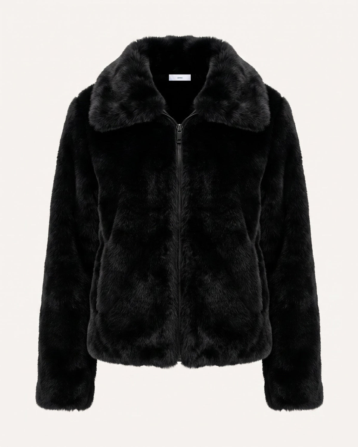 Cindy Short Plush Jacket with Turn-Down Collar