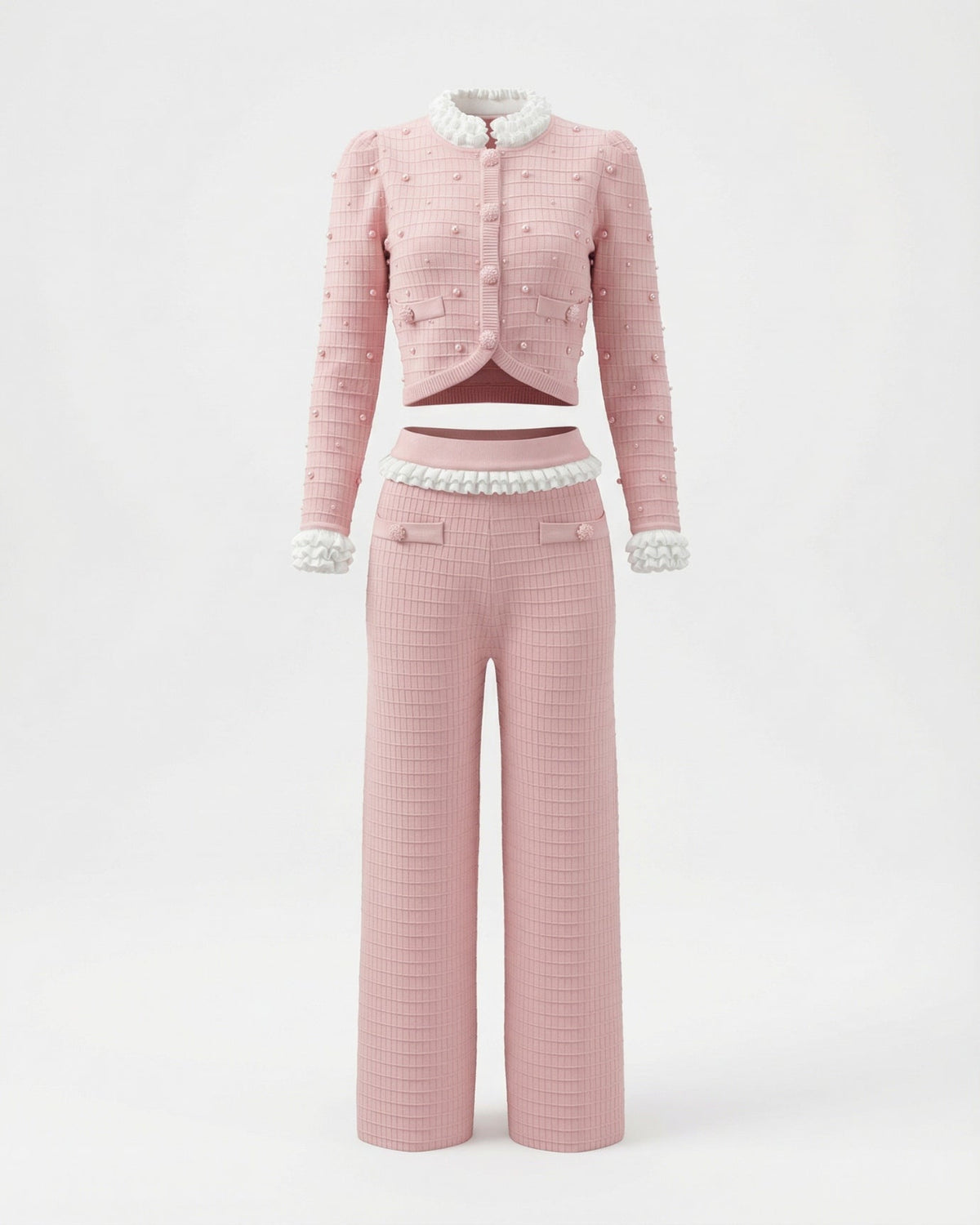 Hand-Finished Beaded Knit Cardigan and Trousers Co-ord Set