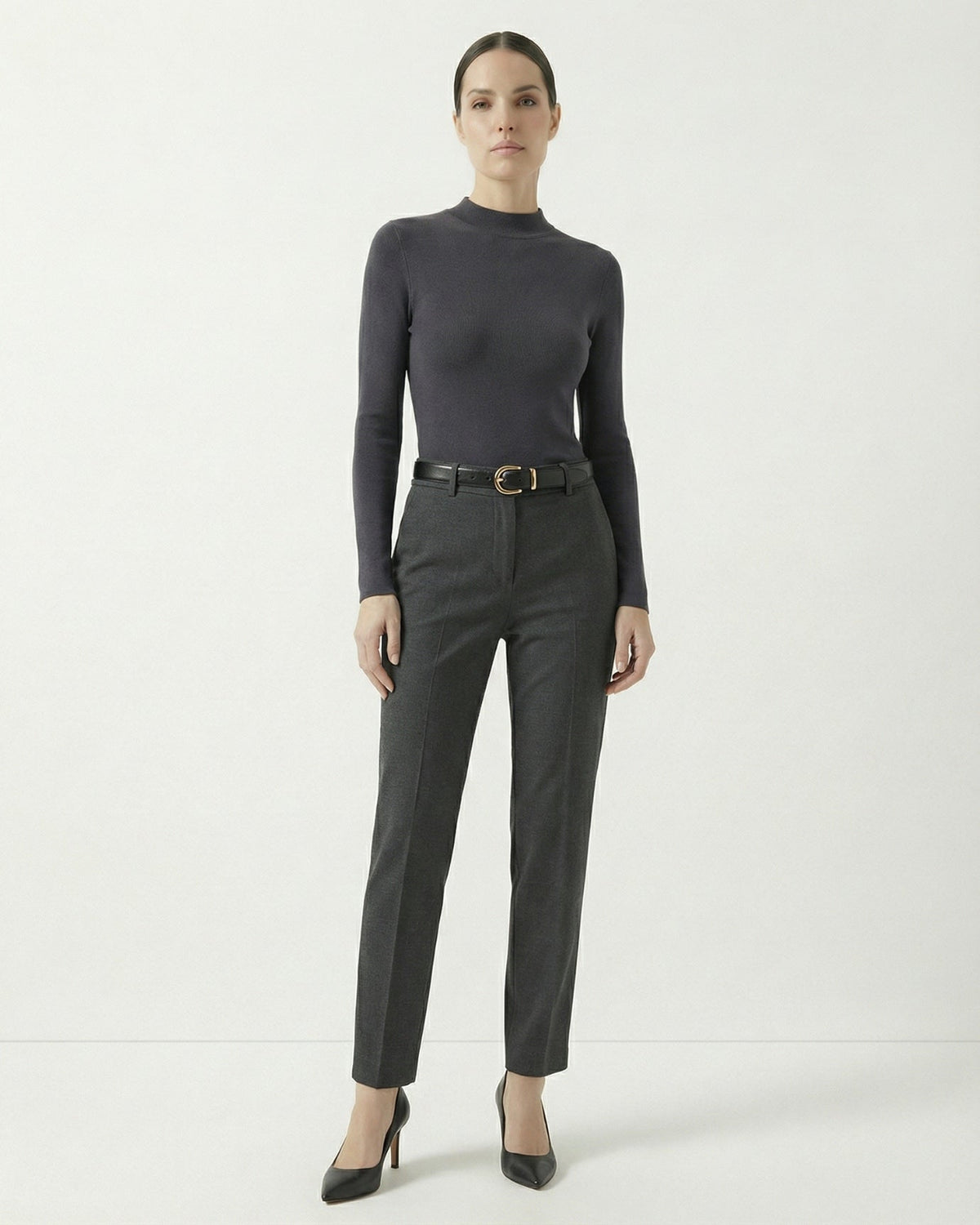 Fleece-Lined Long Sleeve T-Shirt in Tencel, Wool and Silk Blend