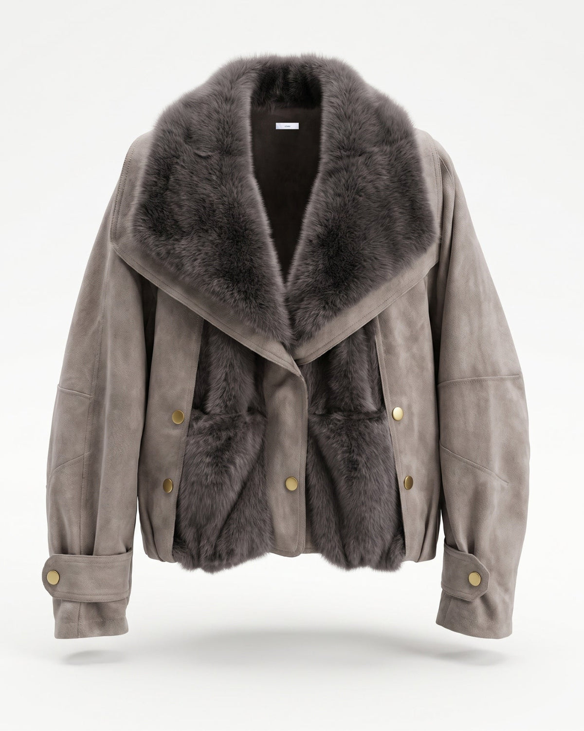 Goose Down Short Suede Coat with Integrated Trim Detailing