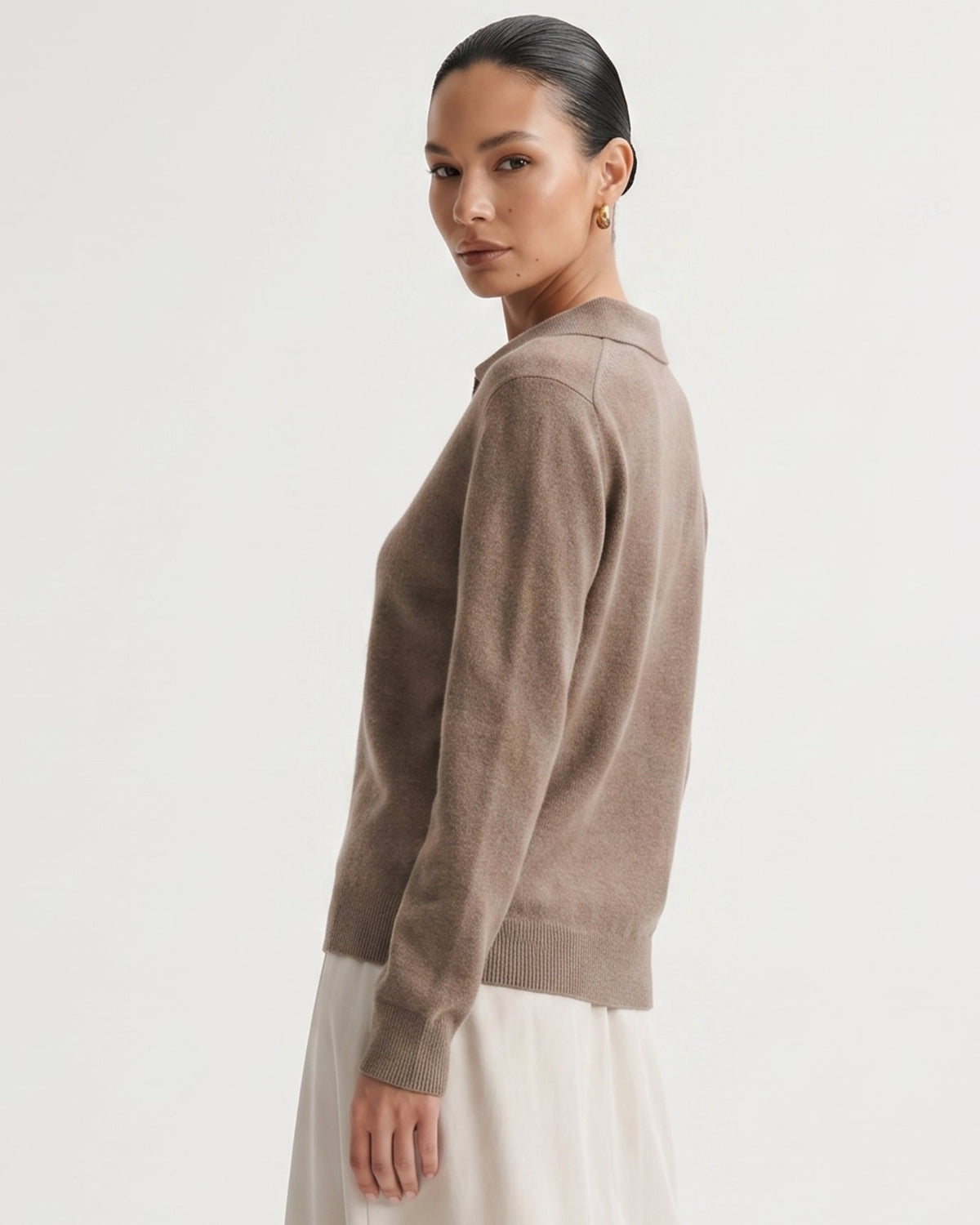 Pure Cashmere Long Sleeve Ribbed Polo Collar Jumper – view 3
