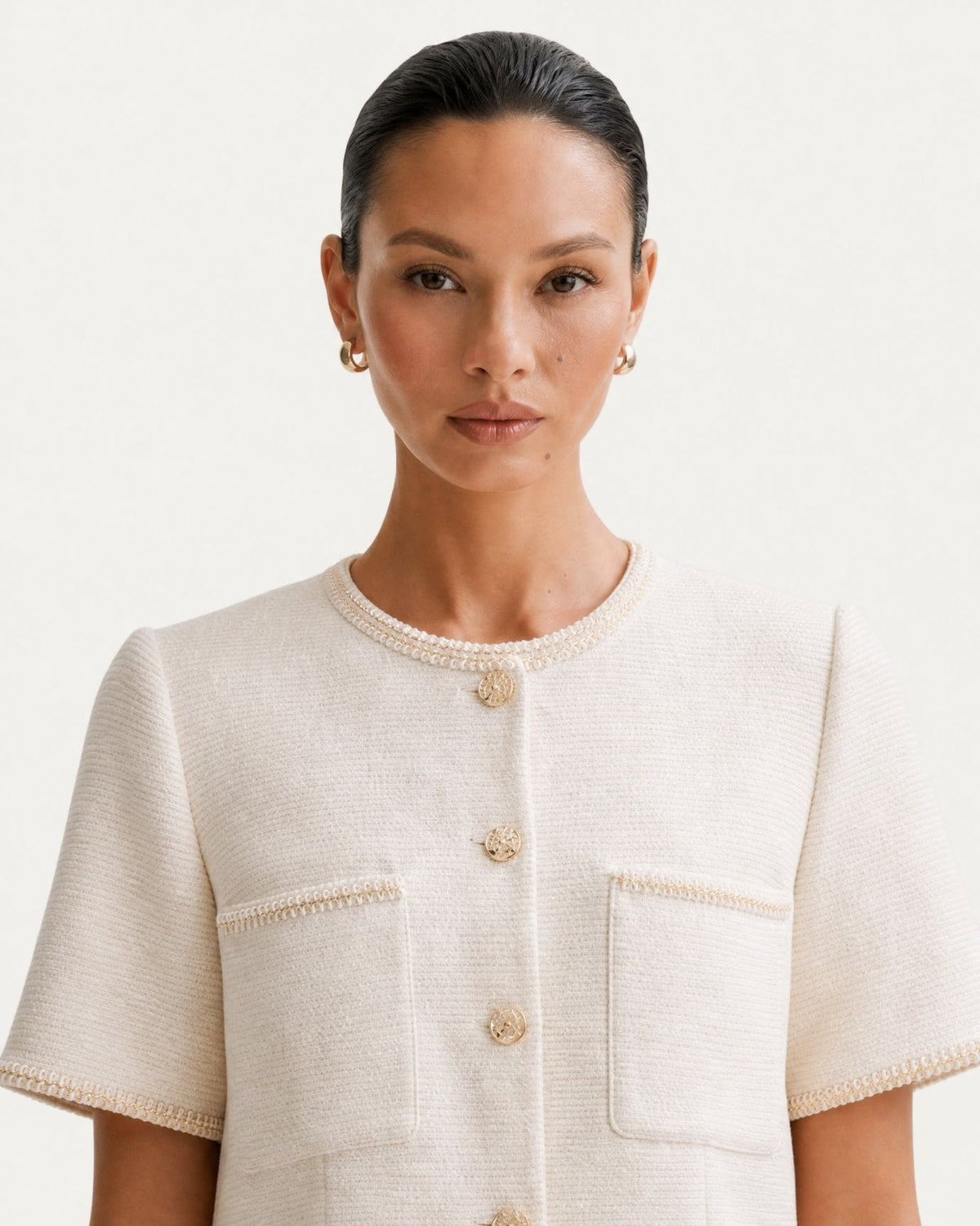 Three-Quarter Sleeve Top and Panelled Pleated Skirt Set – Apricot – view 6