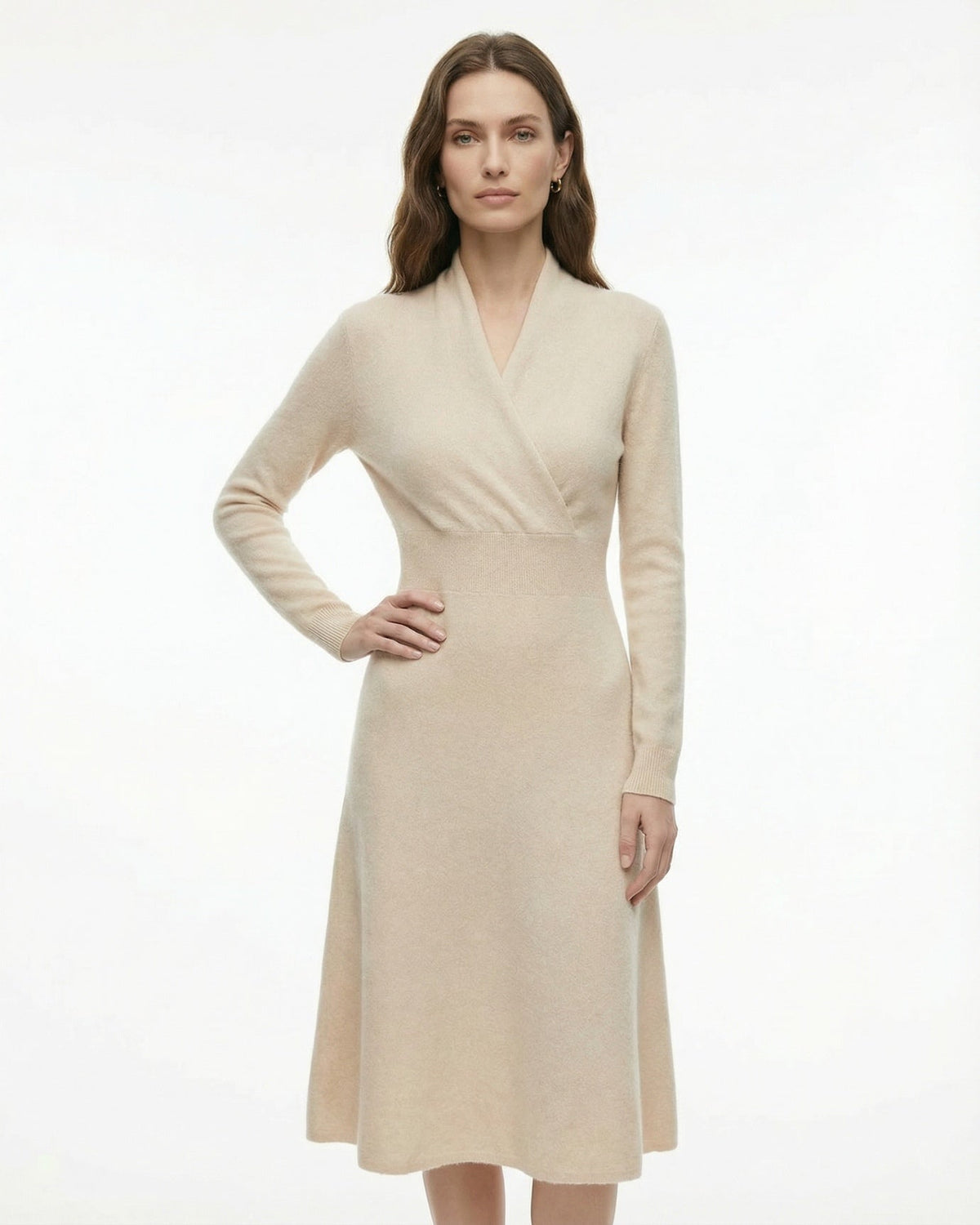 Selena High Neck Fitted Cashmere Blend Dress with French Hem – view 8