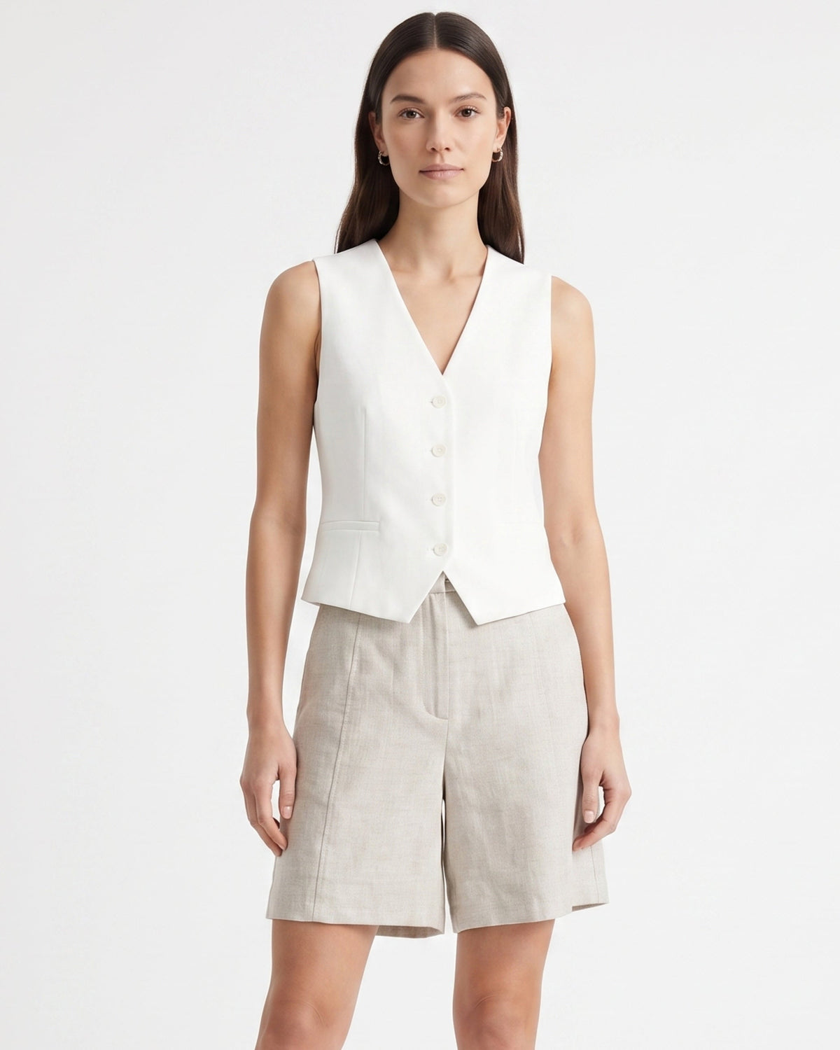 Maria High Waisted Linen Shorts with Pleated Waist