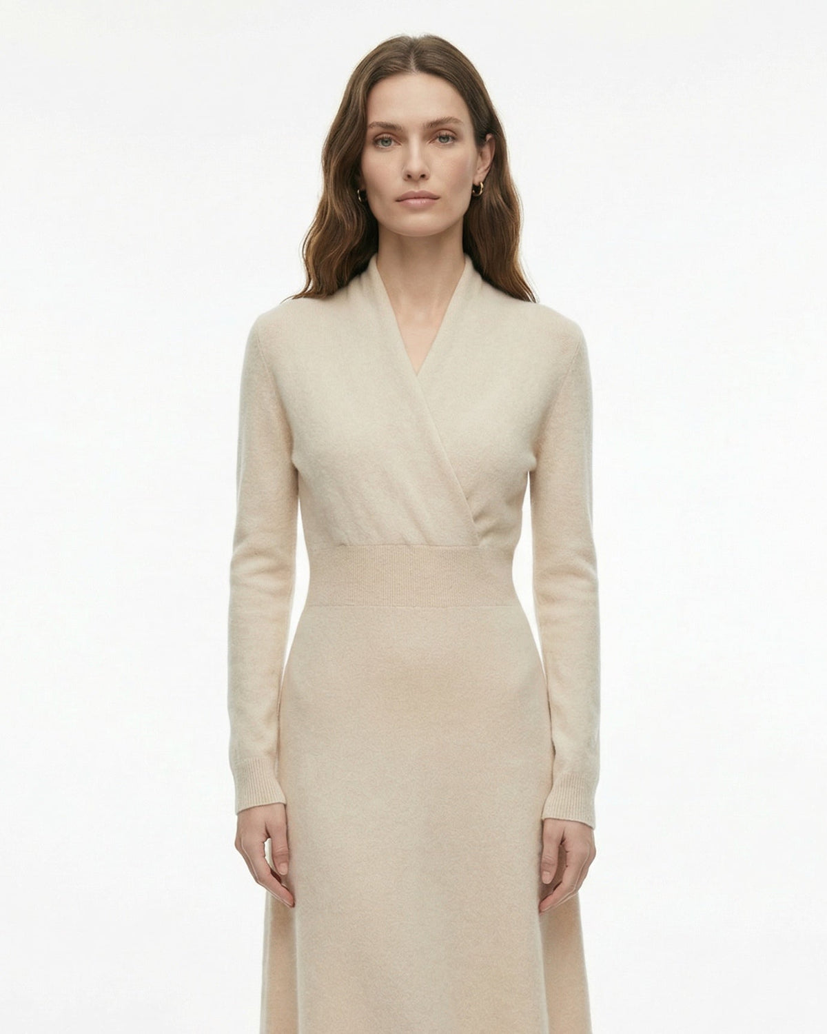 Selena High Neck Fitted Cashmere Blend Dress with French Hem – view 9