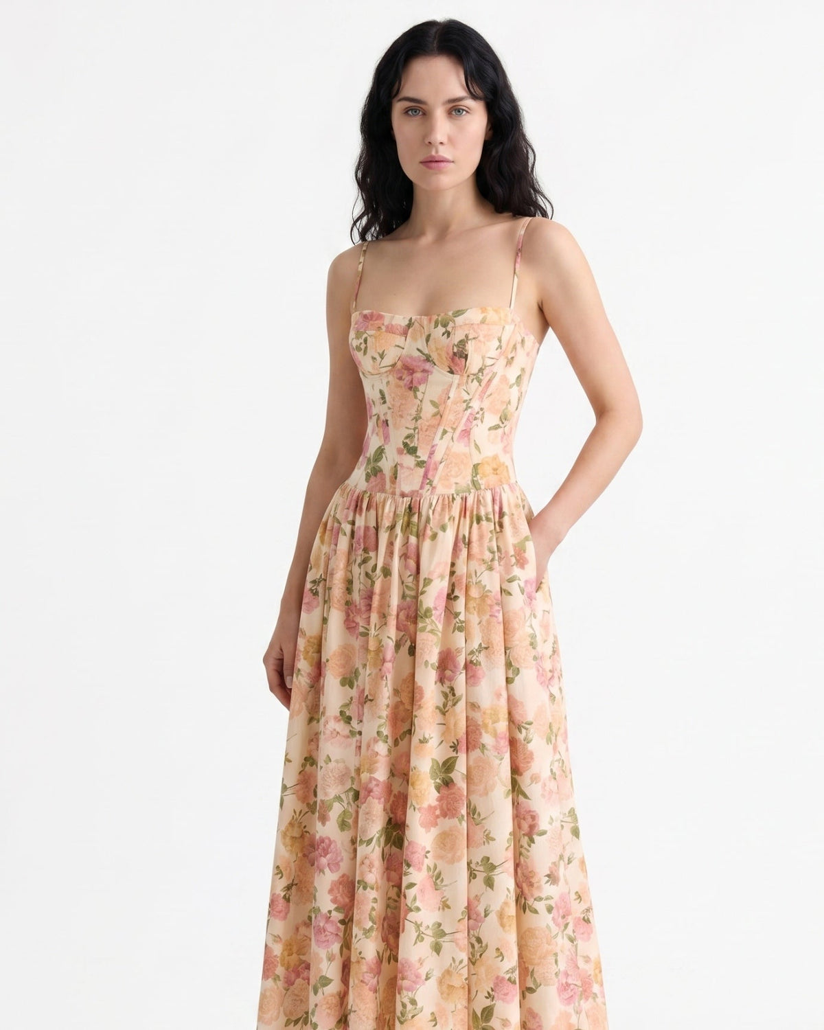 Santorini Strapless Sweetheart Cotton Dress with Flowing Skirt