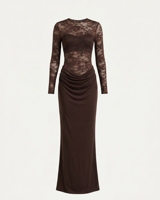 Lace Panelled Stretch Dress with Sheer and Opaque Contrast