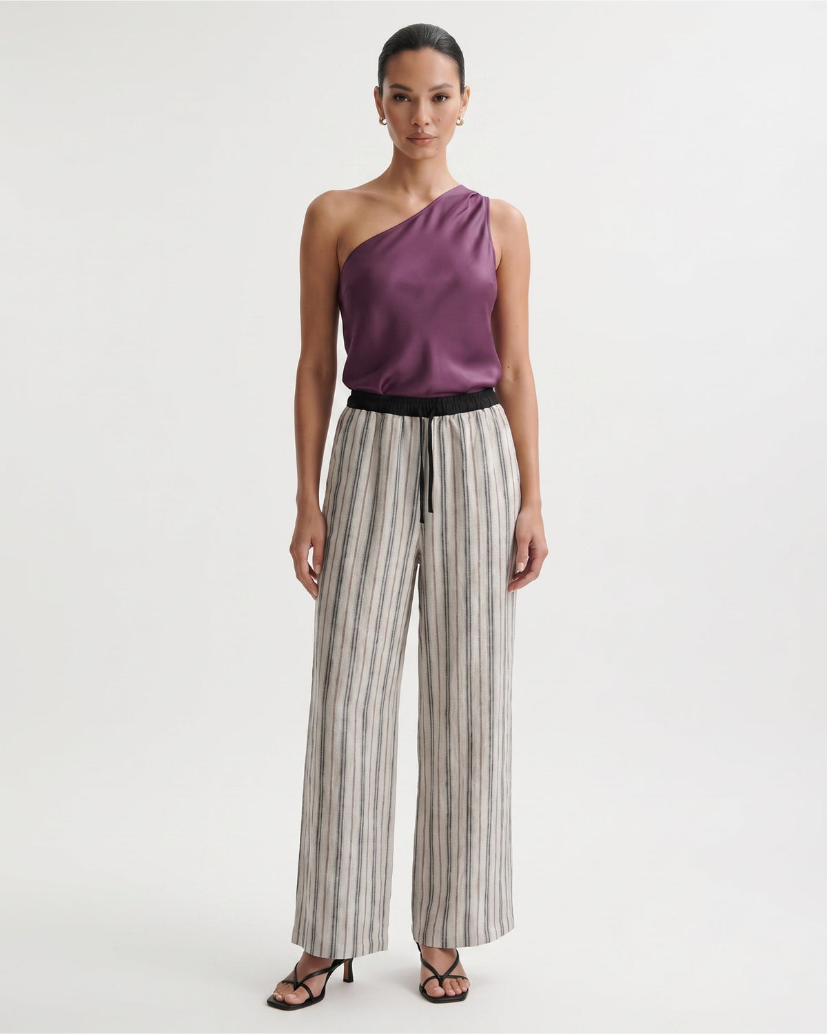 Cindy High Waisted Striped Linen Blend Trousers – view 2