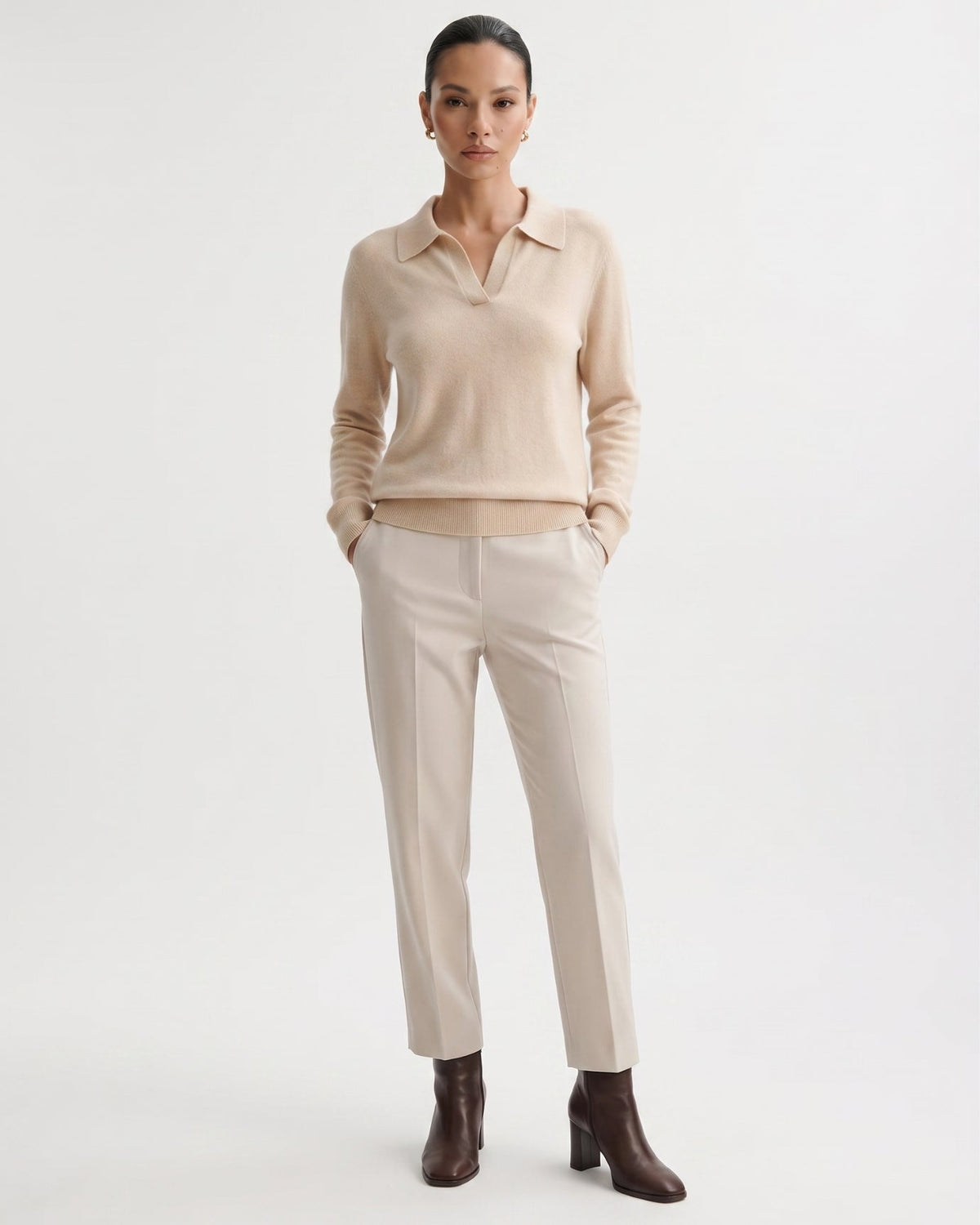 Pure Cashmere Long Sleeve Ribbed Polo Collar Jumper – view 5