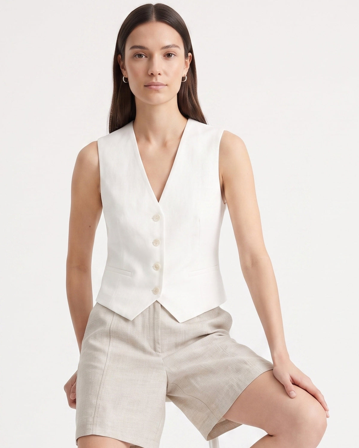 Maria High Waisted Linen Shorts with Pleated Waist