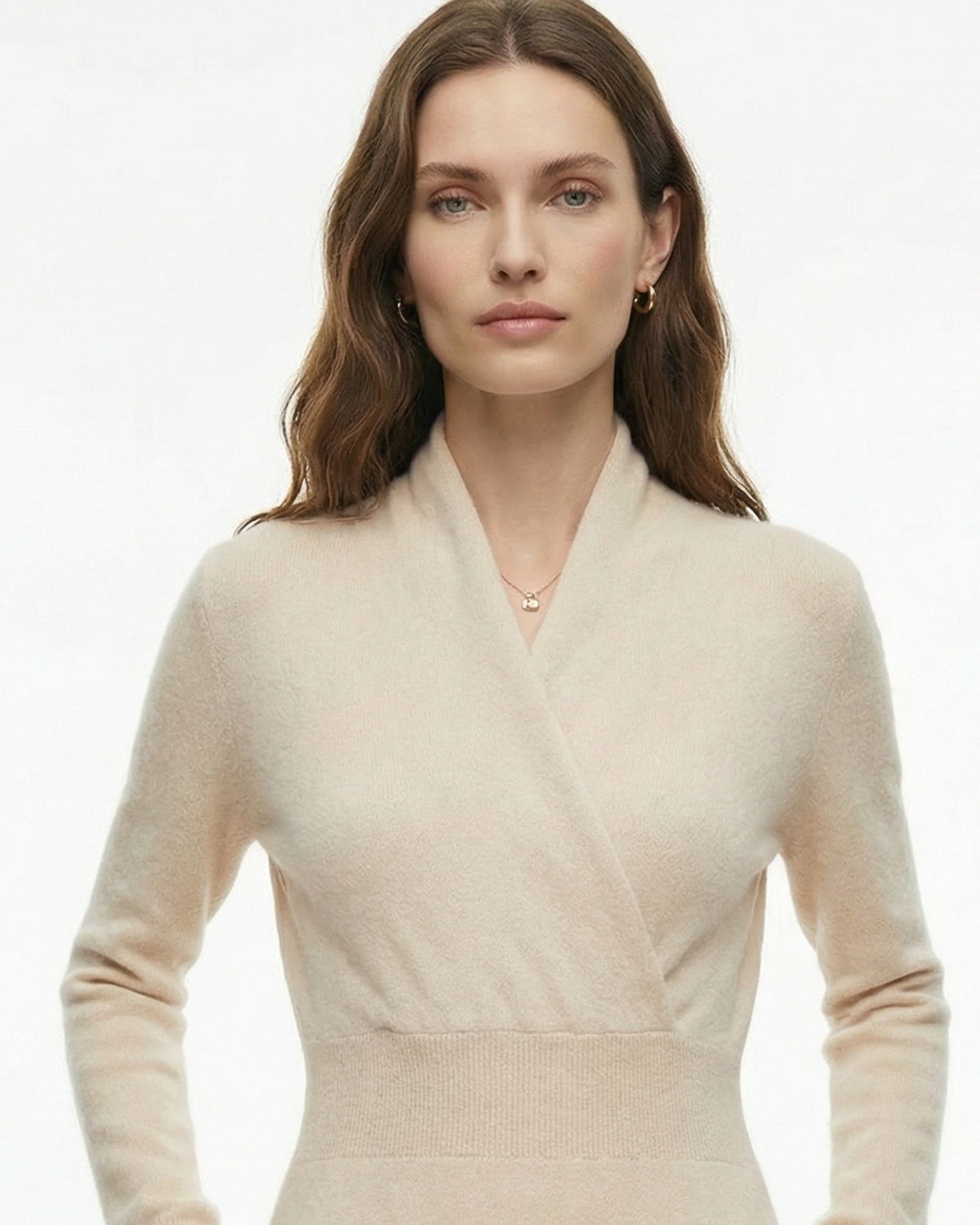 Selena High Neck Fitted Cashmere Blend Dress with French Hem – view 10