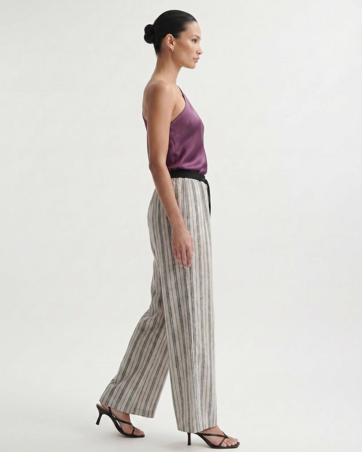 Cindy High Waisted Striped Linen Blend Trousers – view 3