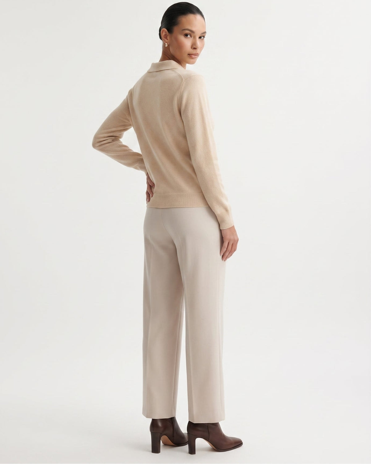 Pure Cashmere Long Sleeve Ribbed Polo Collar Jumper – view 6