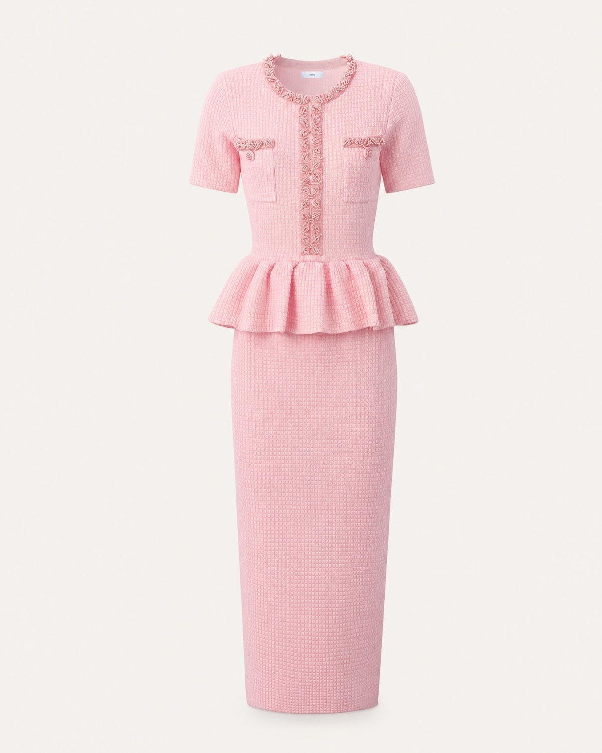 Embellished Short Sleeve Fitted Viscose Knit Midi Dress – view 5