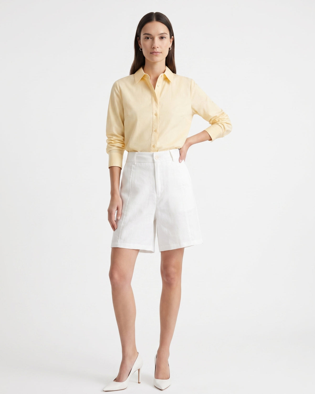 Maria High Waisted Linen Shorts with Pleated Waist