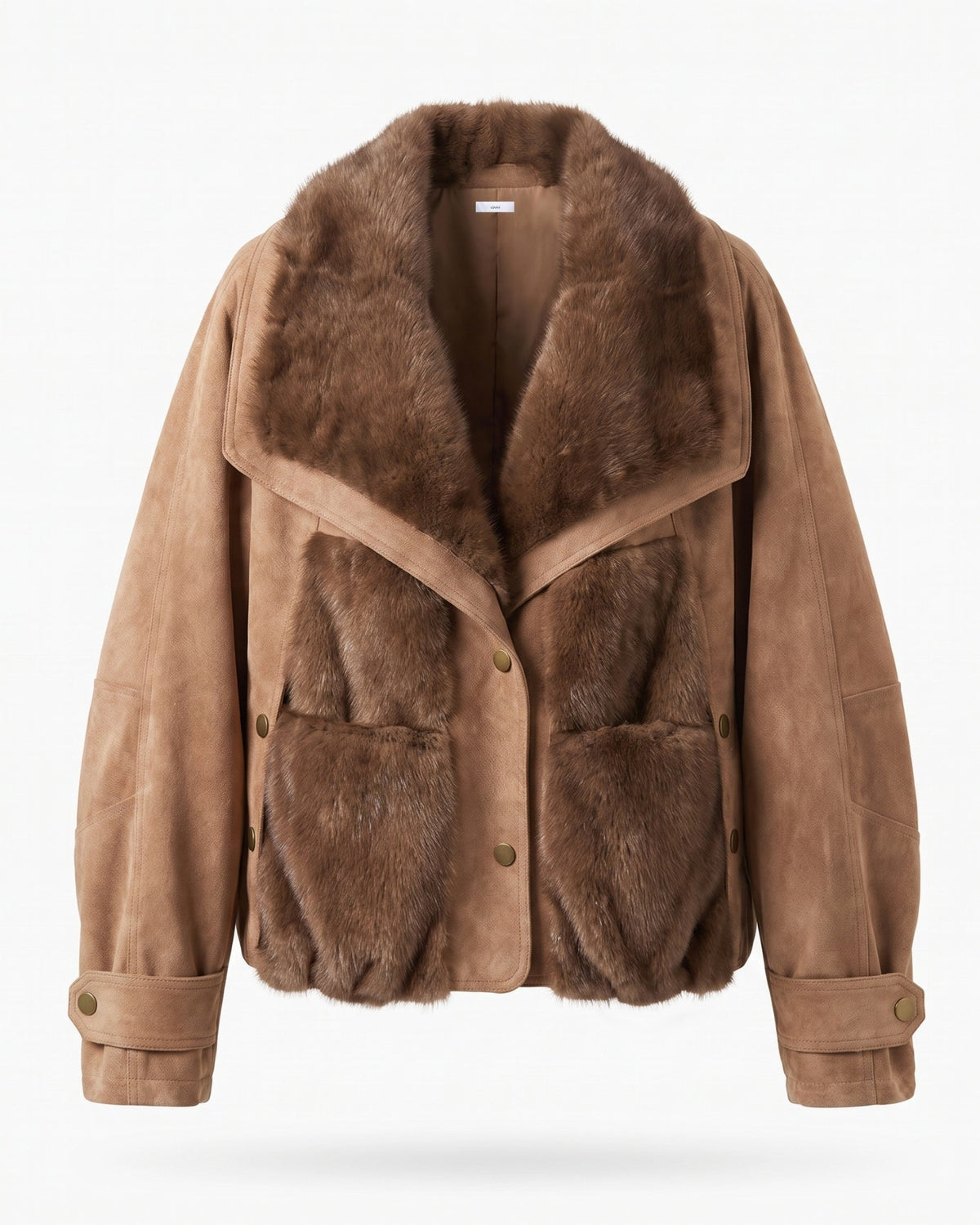 Goose Down Short Suede Coat with Integrated Trim Detailing