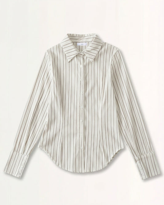 Dina Slim Fit Striped Long Sleeve Shirt with Point Collar