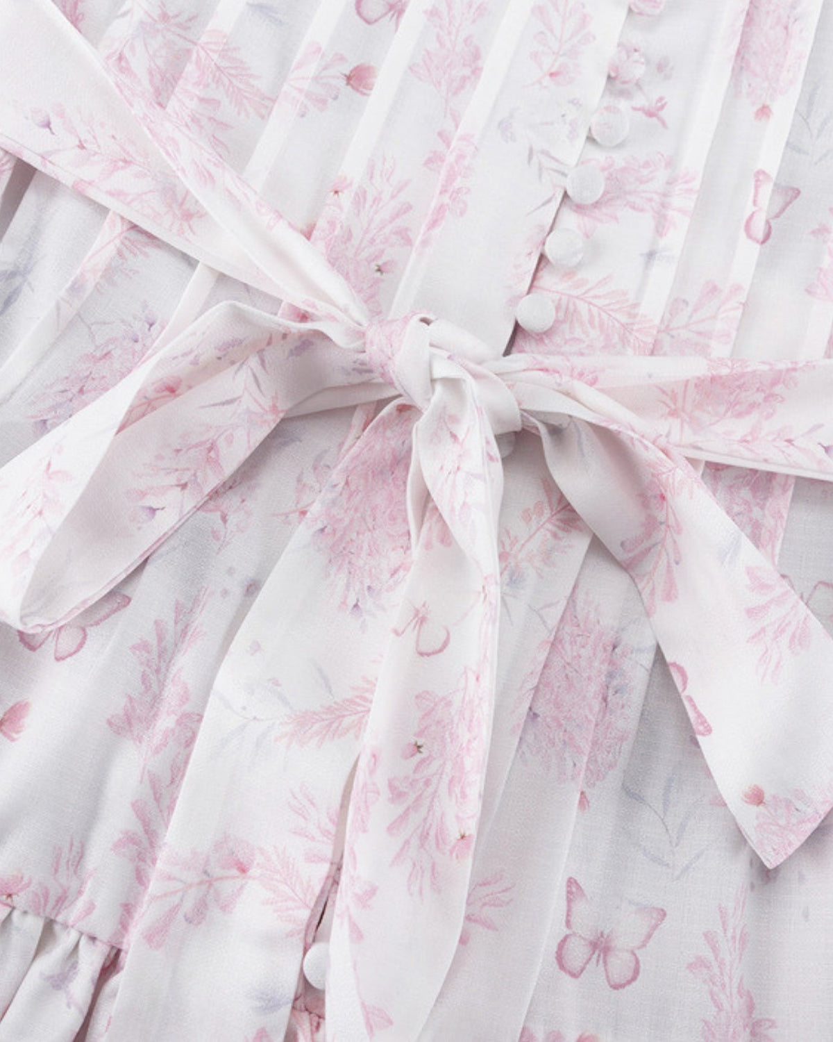 Floral Lace-Up Front A-Line Linen Dress – Pink