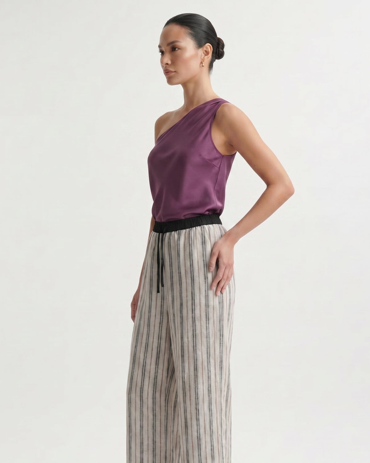 Cindy High Waisted Striped Linen Blend Trousers – view 4