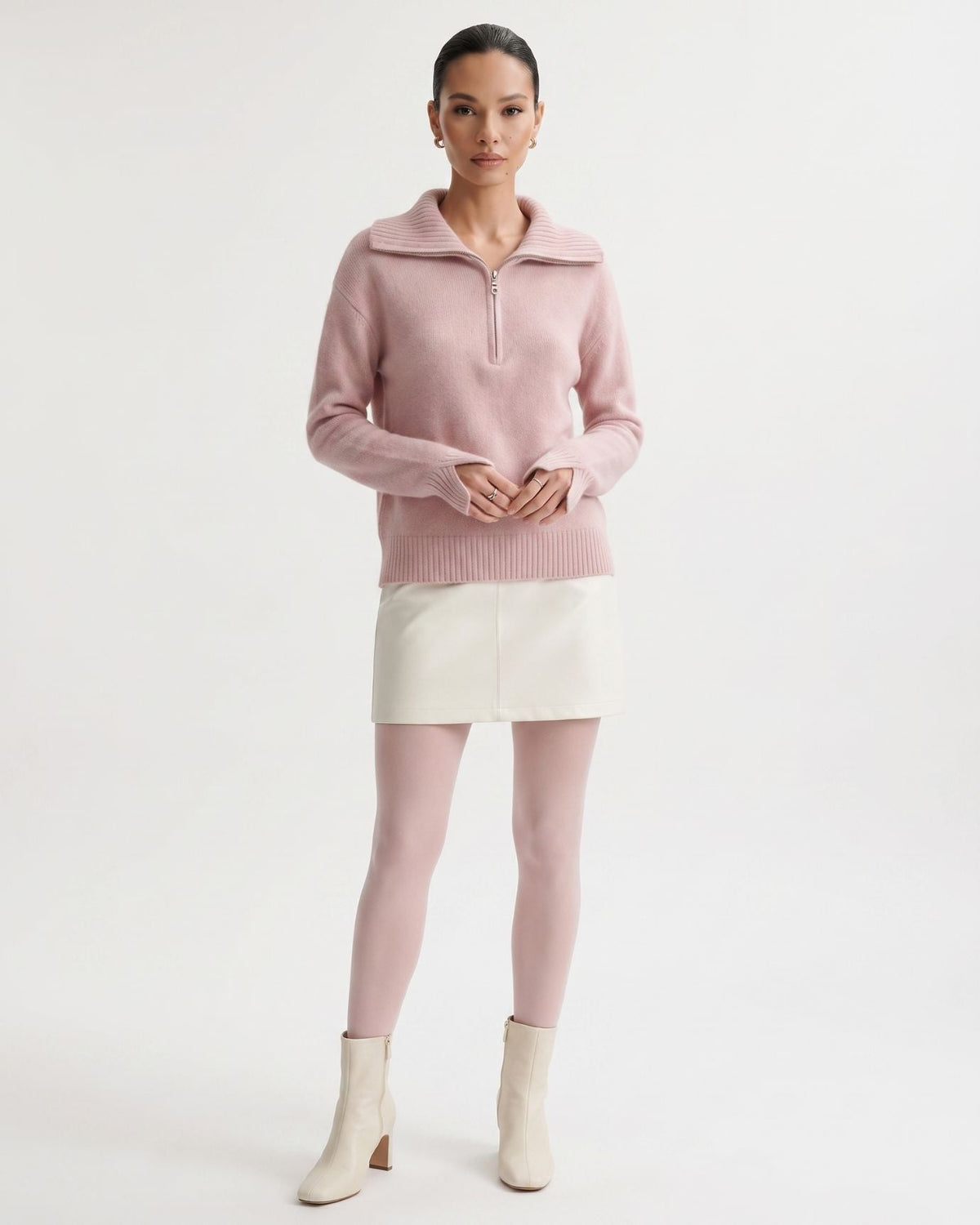 Georgina Pure Cashmere Front Zip Relaxed Pullover Jumper – view 2