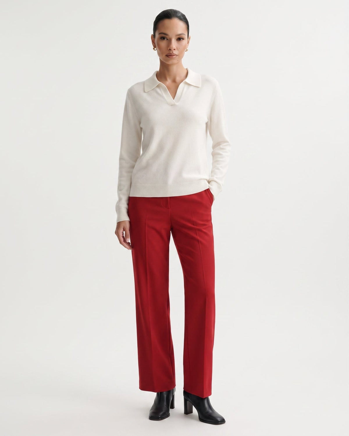 Pure Cashmere Long Sleeve Ribbed Polo Collar Jumper – view 8