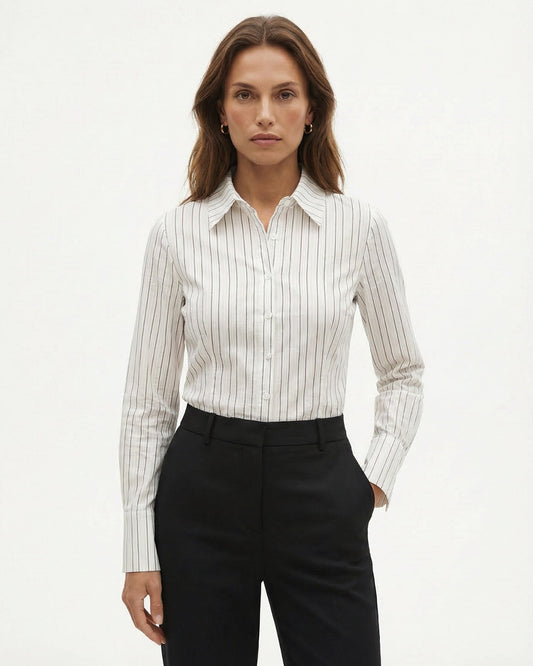 Dina Slim Fit Striped Long Sleeve Shirt with Point Collar