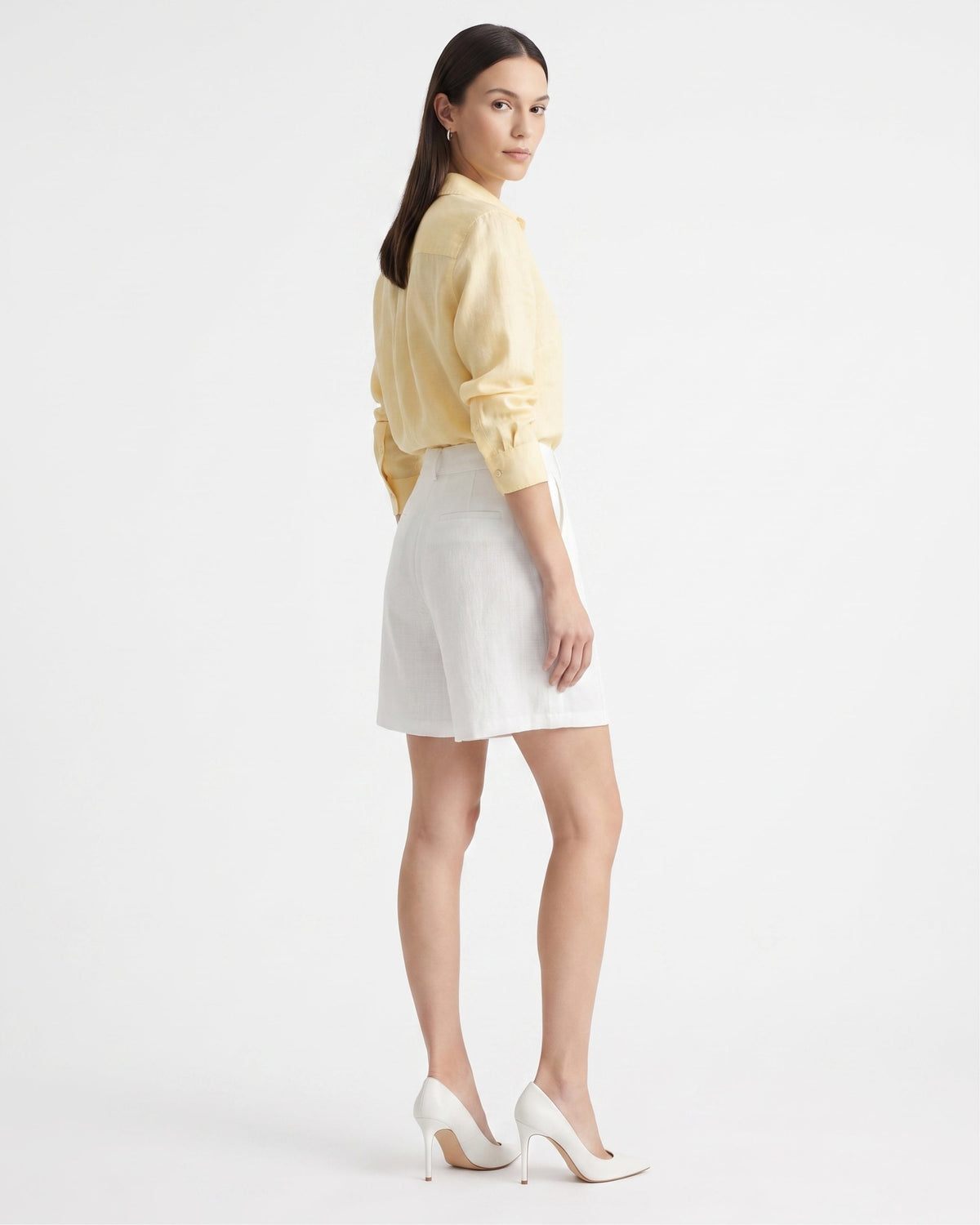 Maria High Waisted Linen Shorts with Pleated Waist