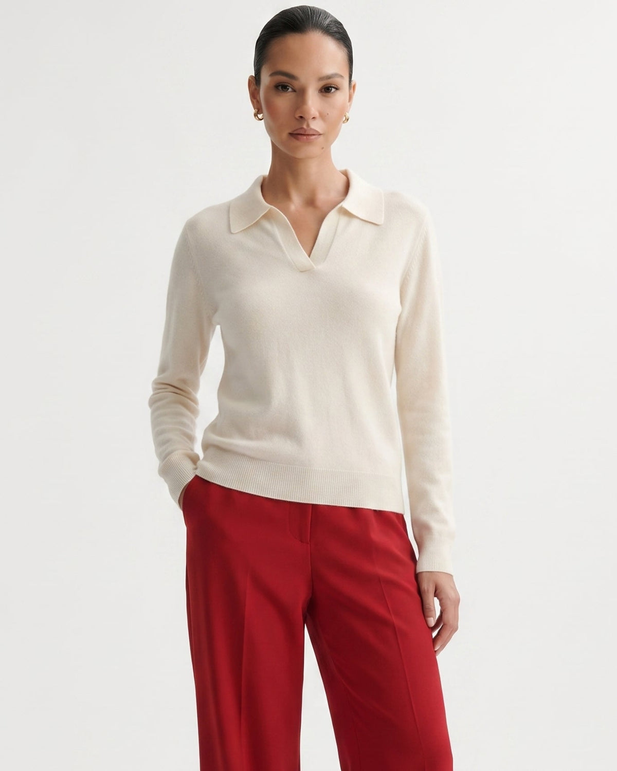 Pure Cashmere Long Sleeve Ribbed Polo Collar Jumper – view 9