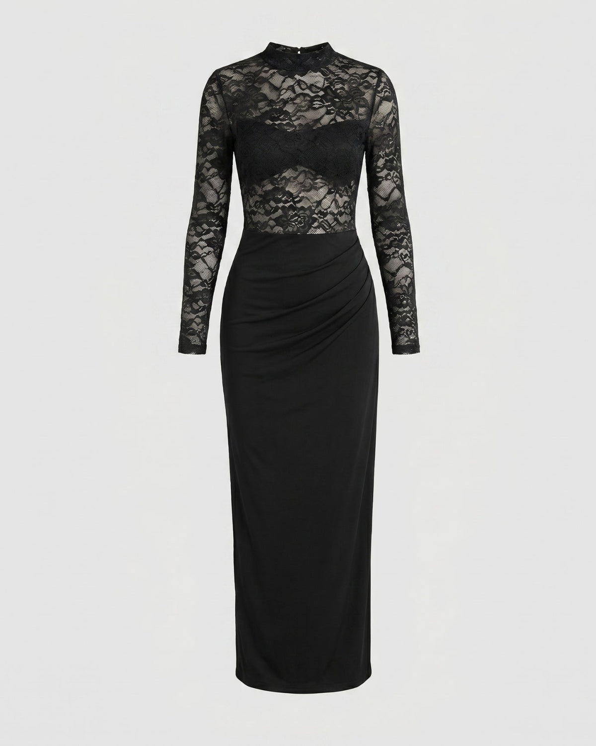 Lace Panelled Stretch Dress with Sheer and Opaque Contrast