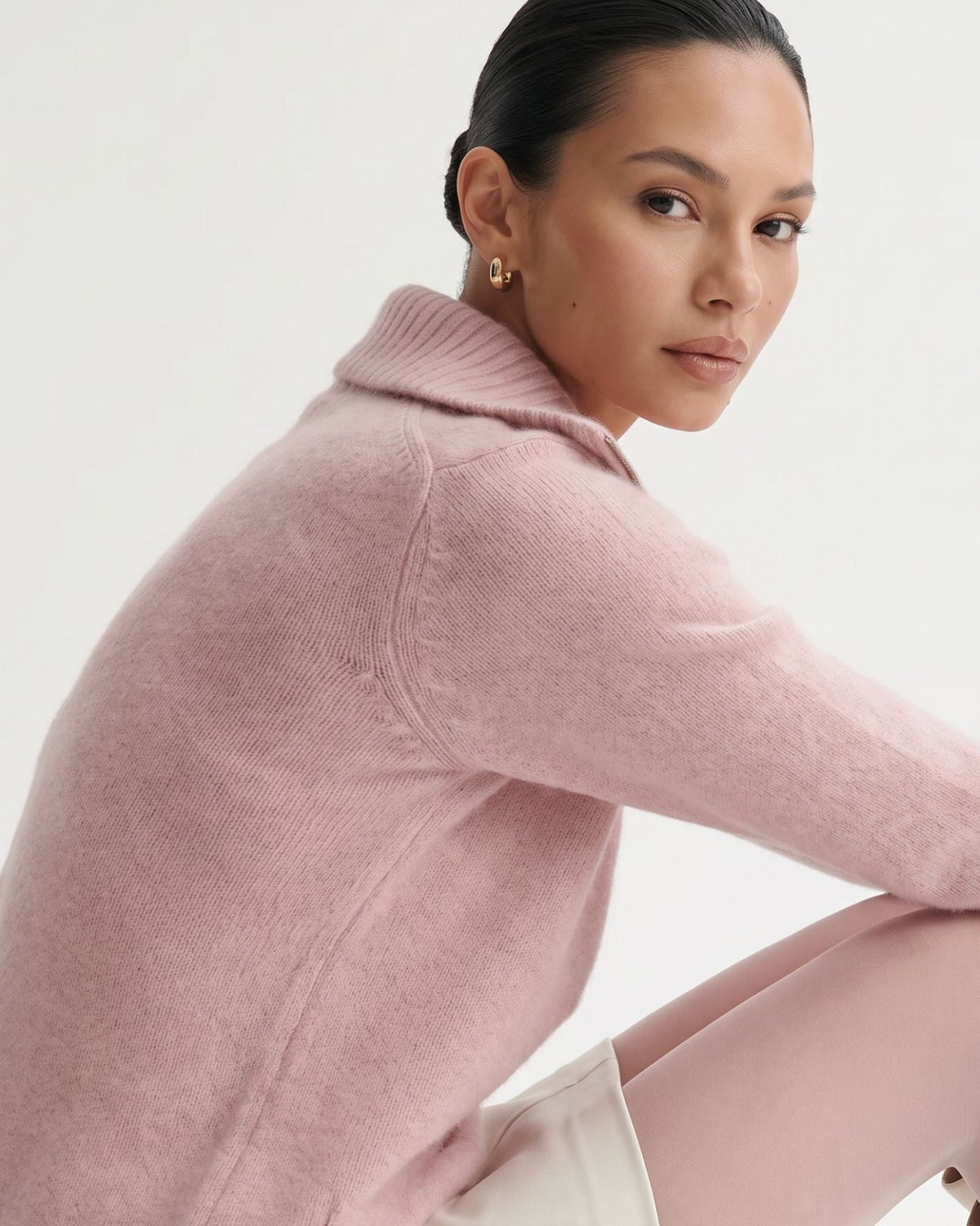 Georgina Pure Cashmere Front Zip Relaxed Pullover Jumper