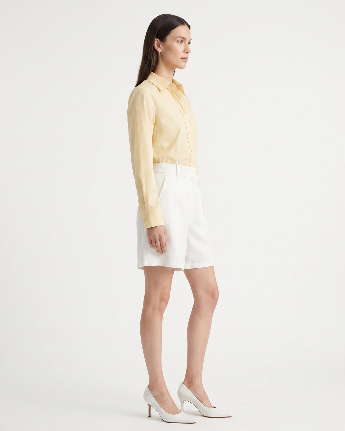 Maria High Waisted Linen Shorts with Pleated Waist