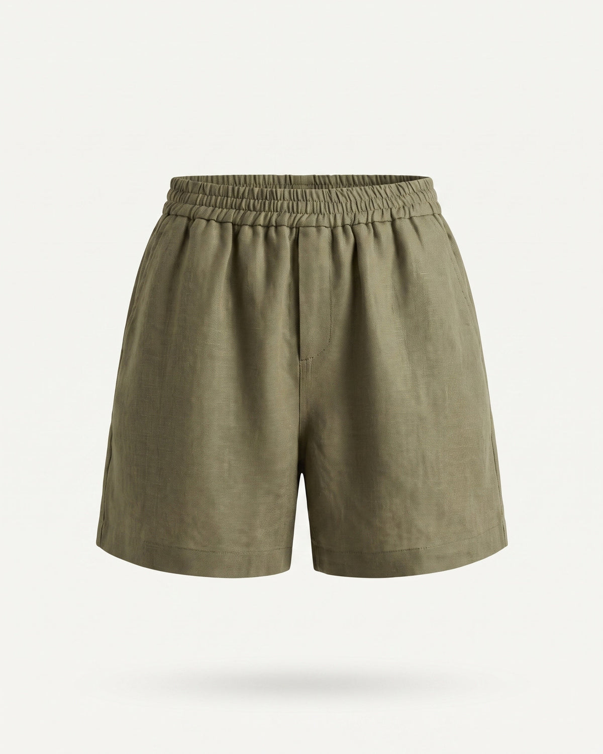 Kiara High Waisted Linen Blend Shorts with Relaxed Leg – Olive Green – view 1