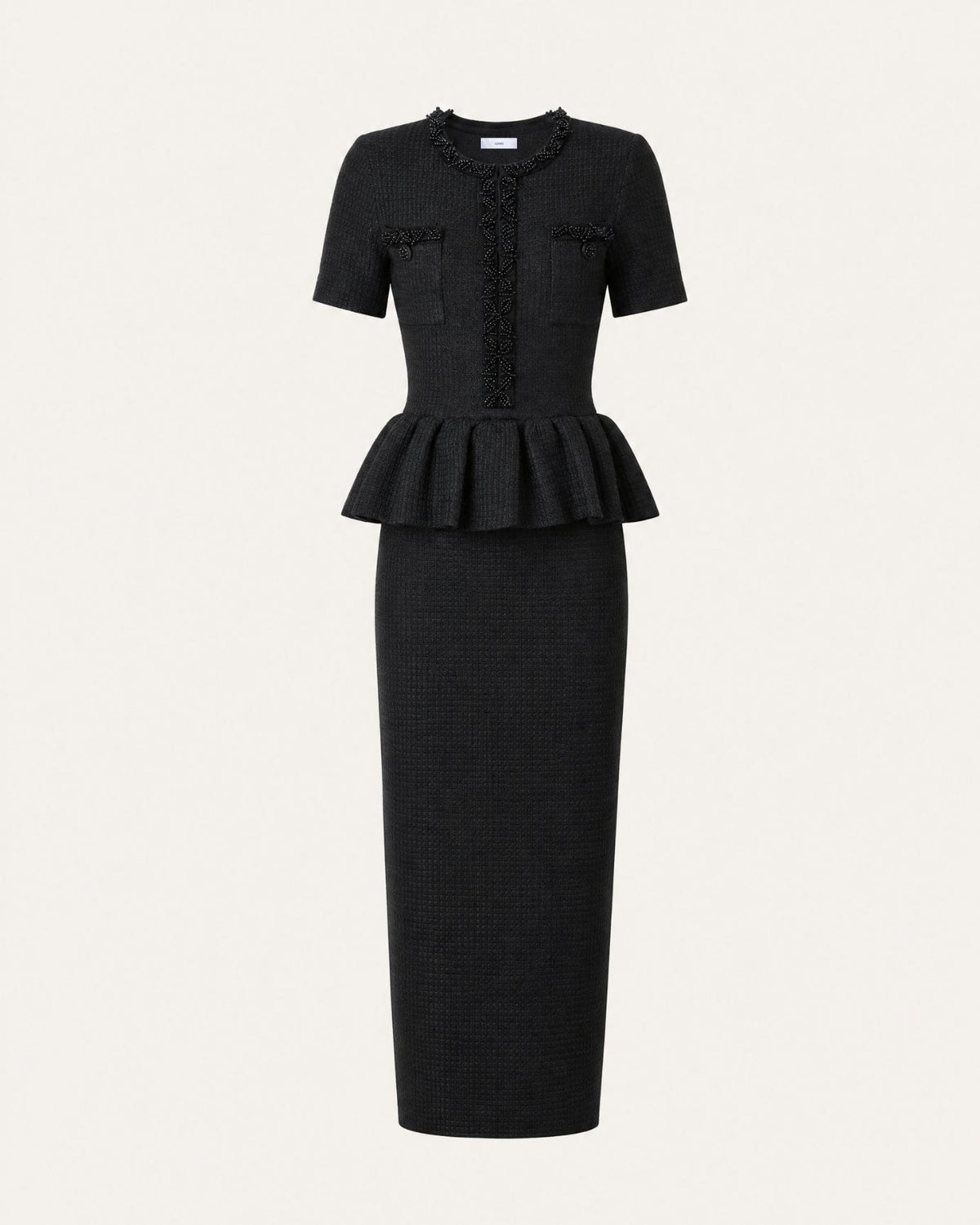 Embellished Short Sleeve Fitted Viscose Knit Midi Dress