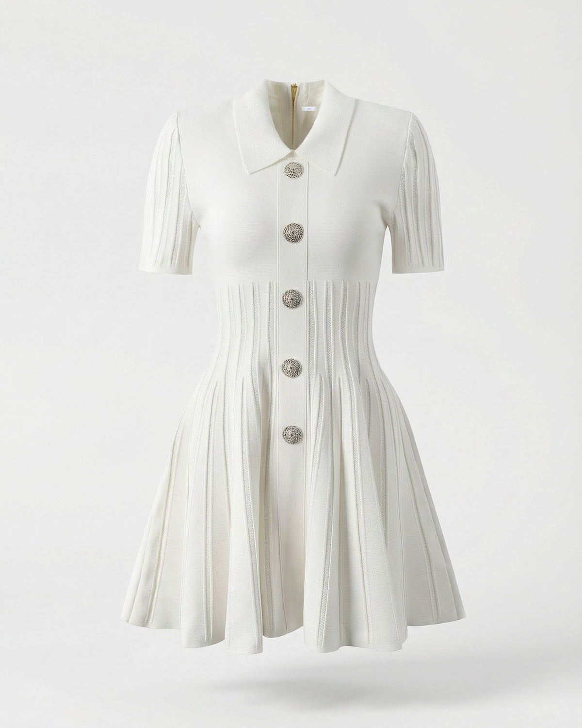 Anna Collared Neckline Body-Contouring Knit Mini Dress – White – view 1