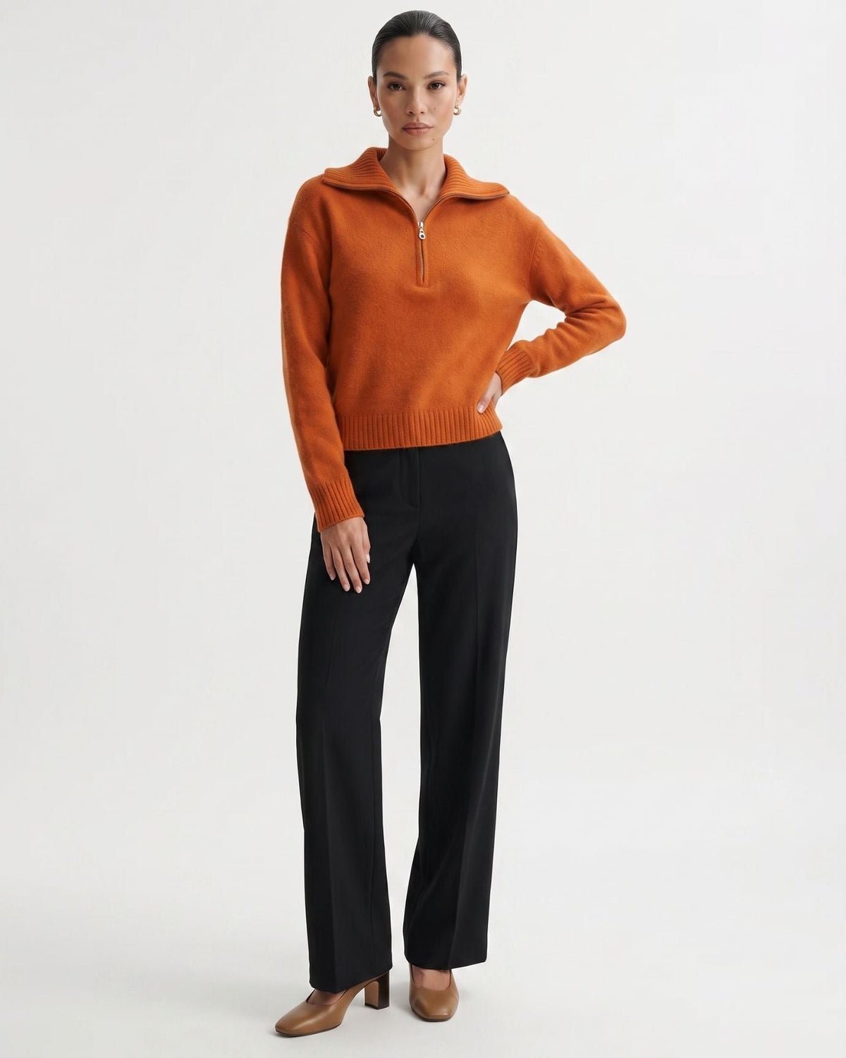 Georgina Pure Cashmere Front Zip Relaxed Pullover Jumper