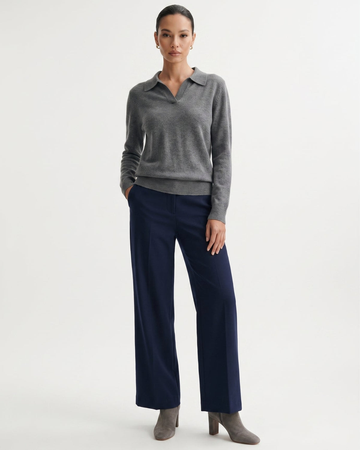 Pure Cashmere Long Sleeve Ribbed Polo Collar Jumper – view 11