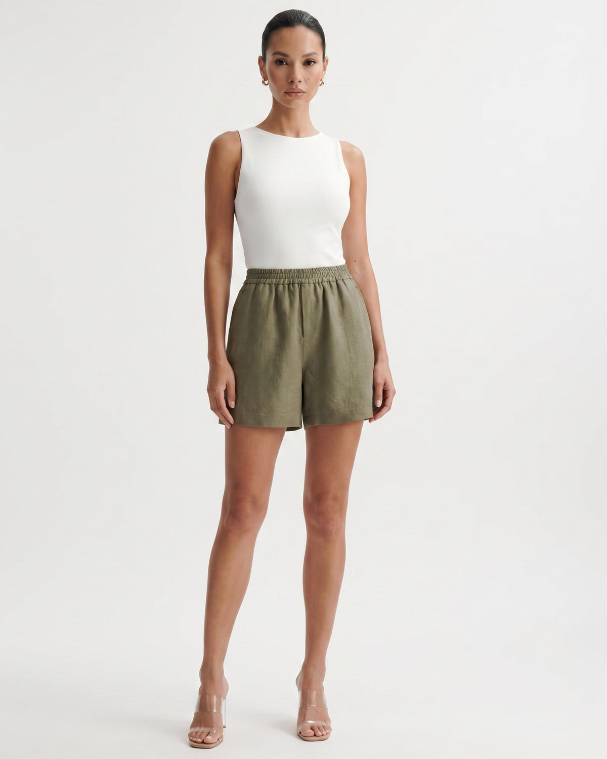 Kiara High Waisted Linen Blend Shorts with Relaxed Leg