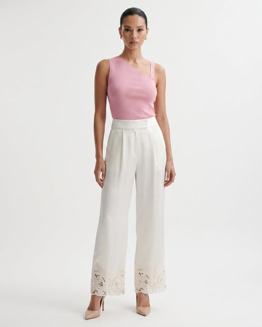 Jenny Embroidered Acetate Satin Wide Leg Trousers