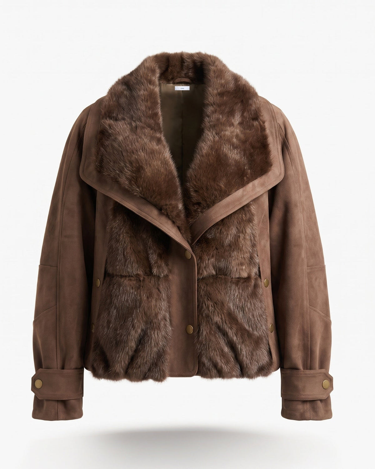 Goose Down Short Suede Coat with Integrated Trim Detailing