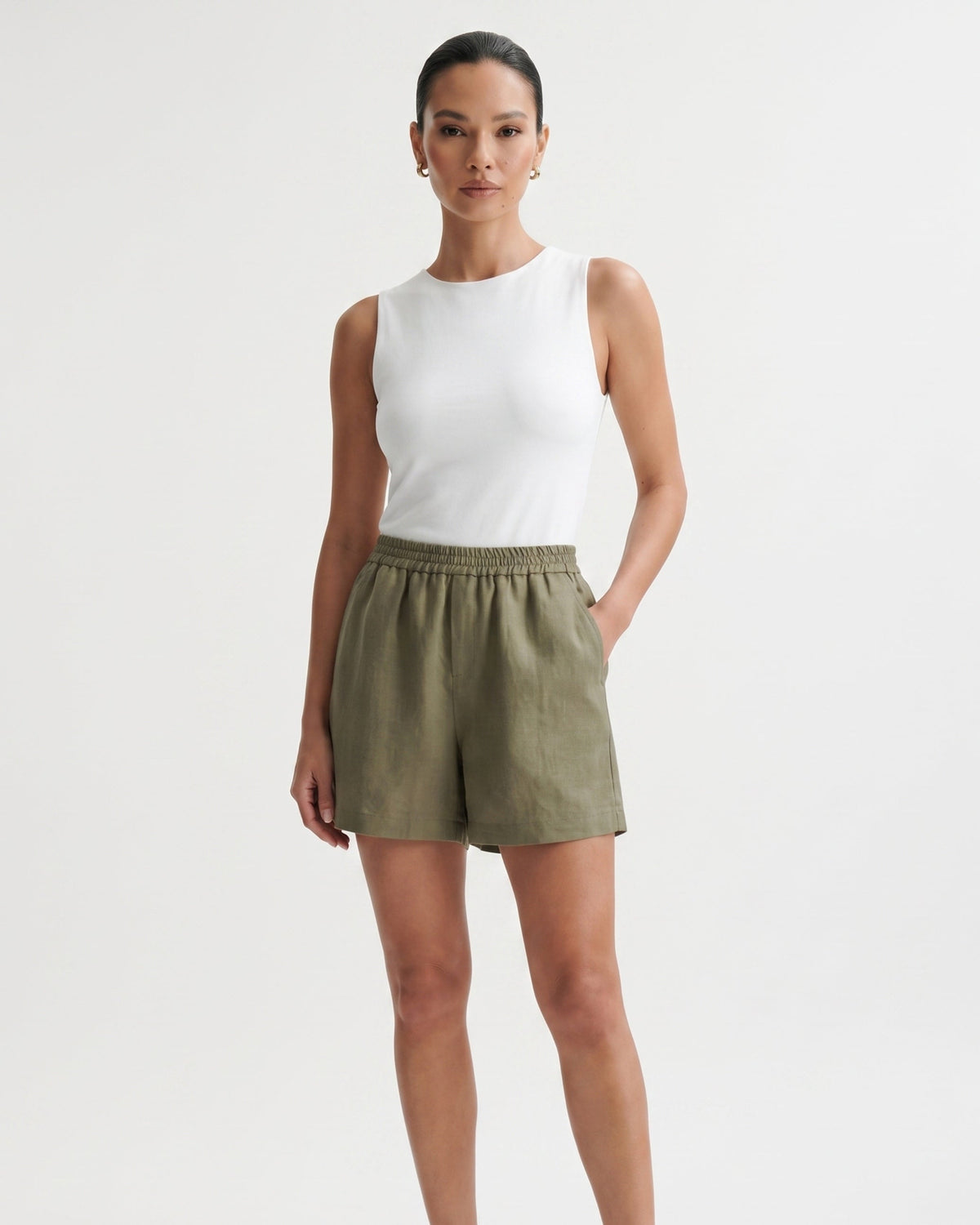 Kiara High Waisted Linen Blend Shorts with Relaxed Leg – view 3