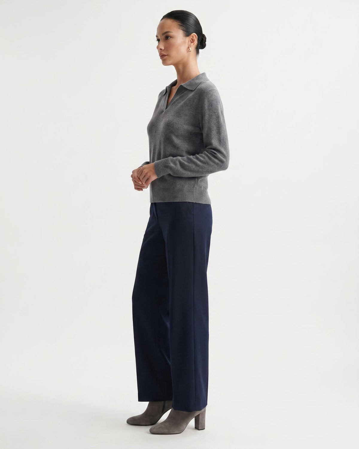 Pure Cashmere Long Sleeve Ribbed Polo Collar Jumper – view 12