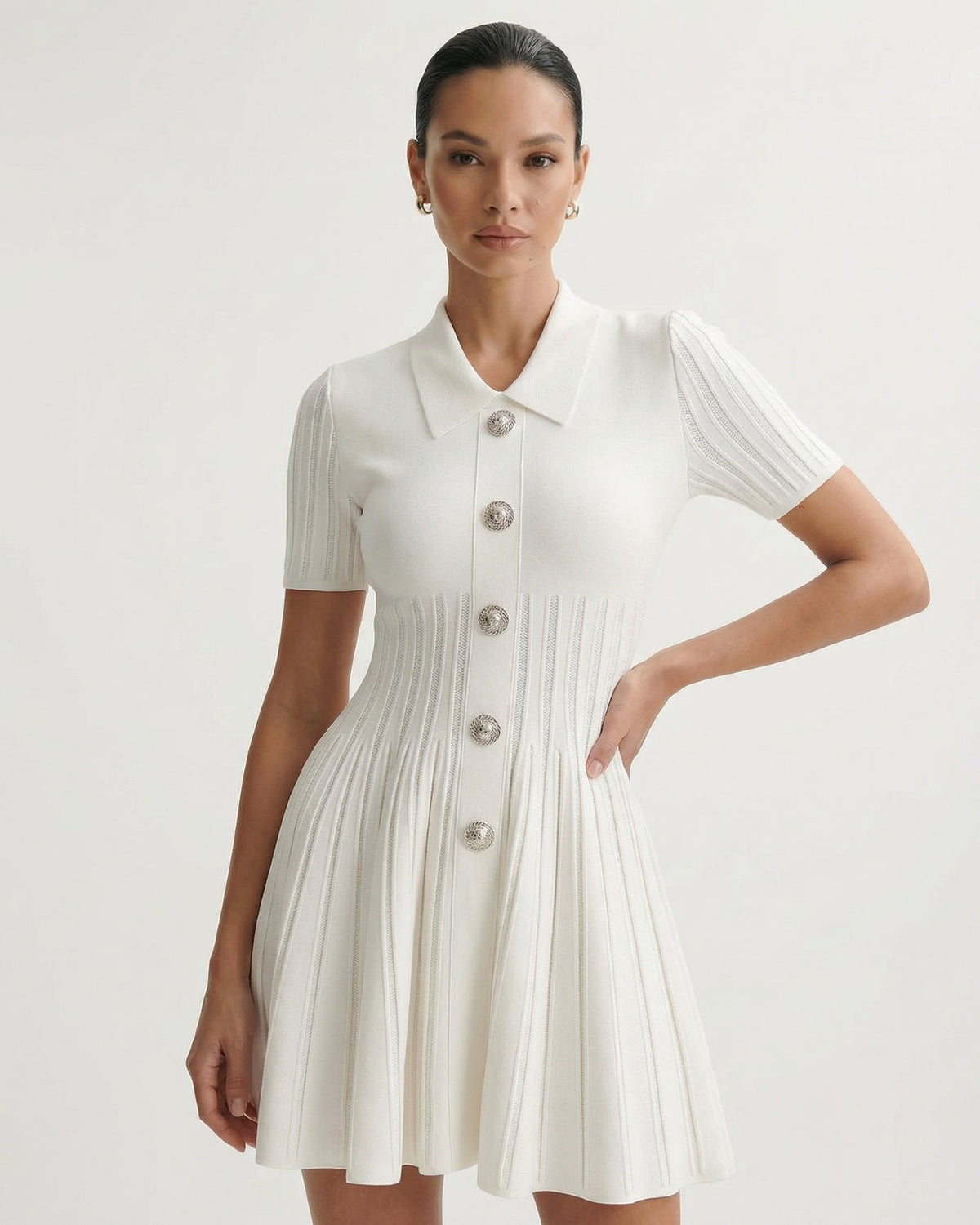 Anna Collared Neckline Body-Contouring Knit Mini Dress – view 3