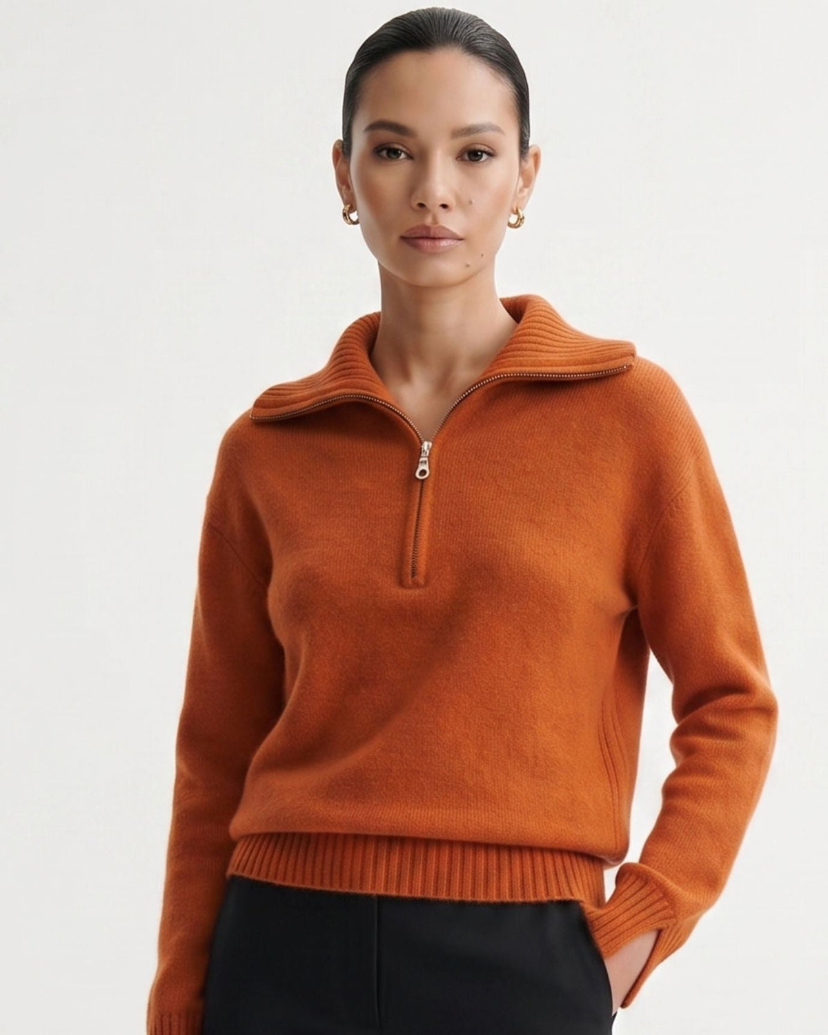 Georgina Pure Cashmere Front Zip Relaxed Pullover Jumper – view 5