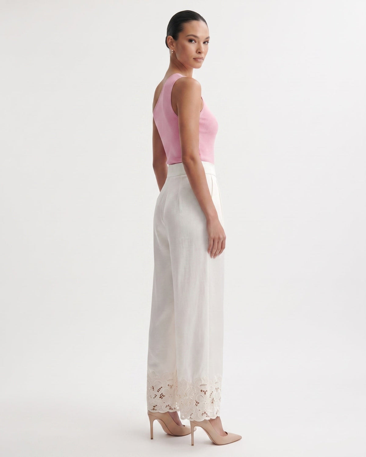 Jenny Embroidered Acetate Satin Wide Leg Trousers