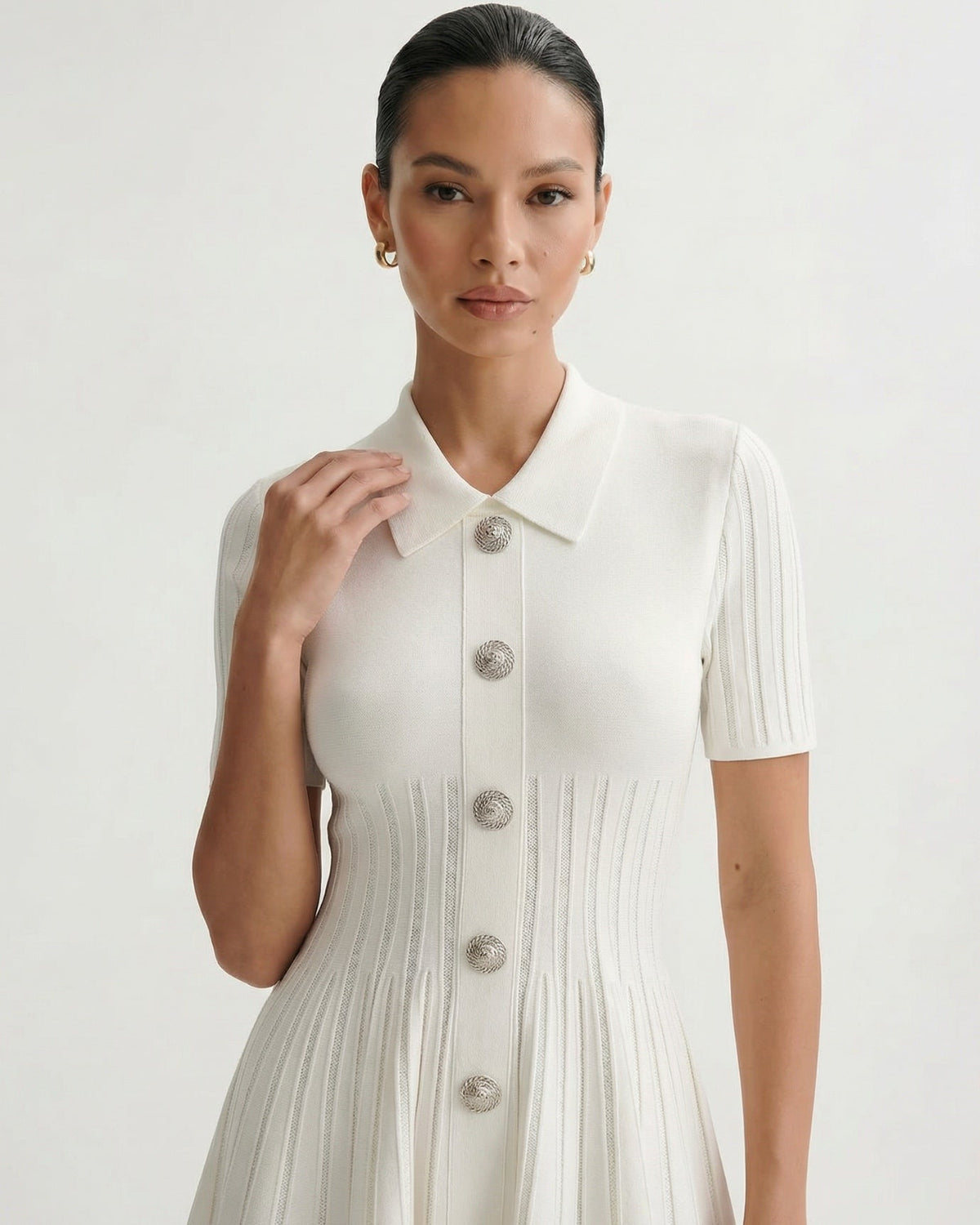 Anna Collared Neckline Body-Contouring Knit Mini Dress – view 4